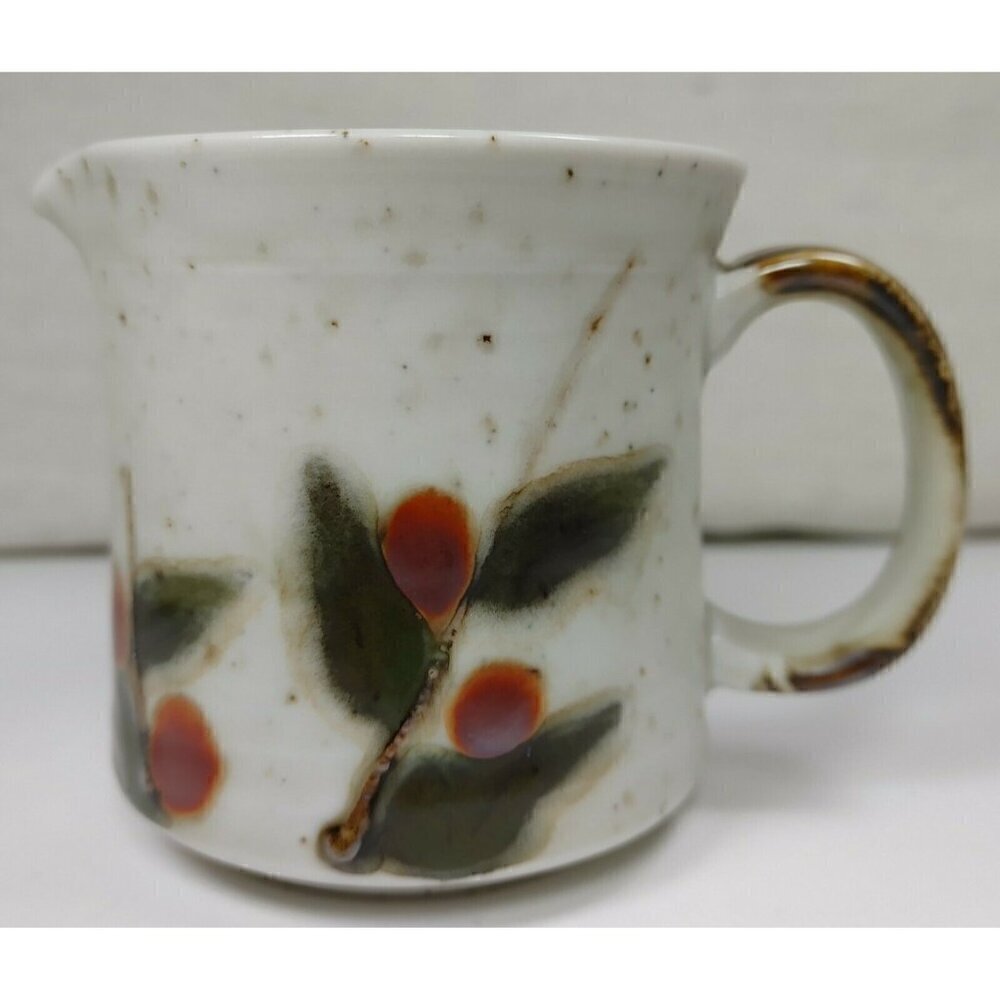 Hand Painted Leaf Round Shaped Speckled White Ceramic Coffee Mug Handle Creamer